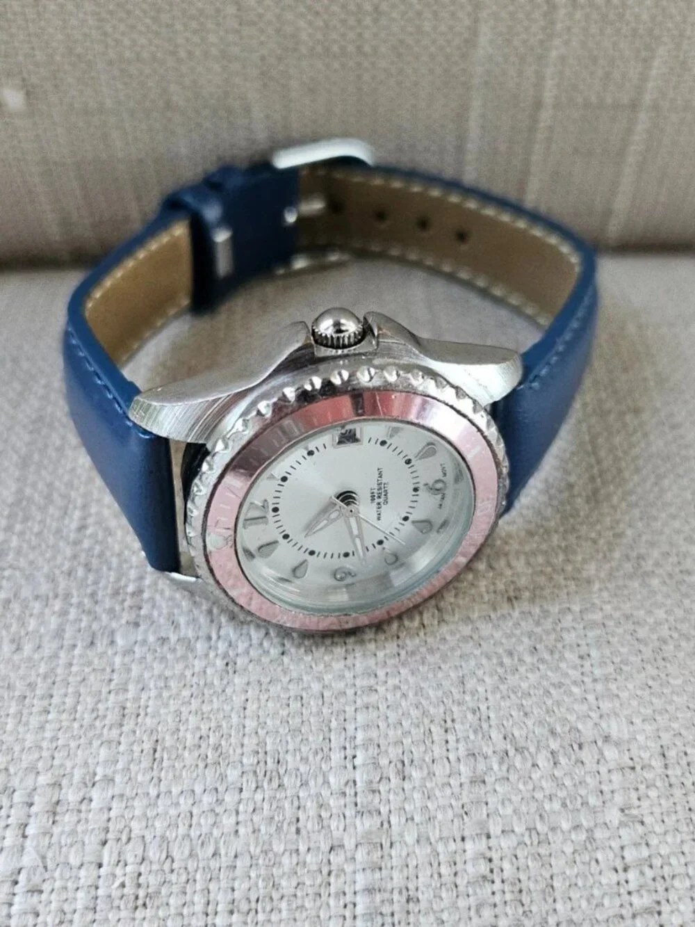 Women Wristwatch Blue Genuine Leather Strap Date Calendar Analog Quartz Watch